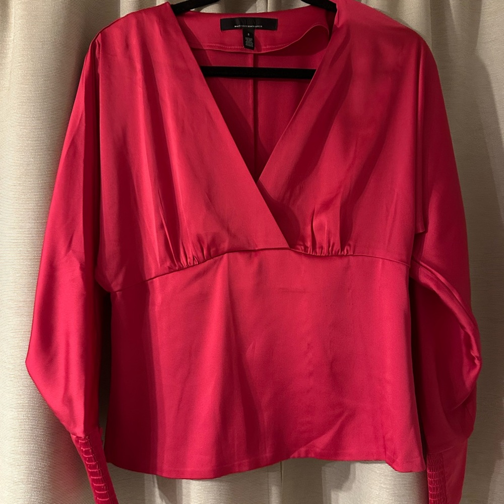 White House Black Market Red Asymmetrical Batwing Blouse